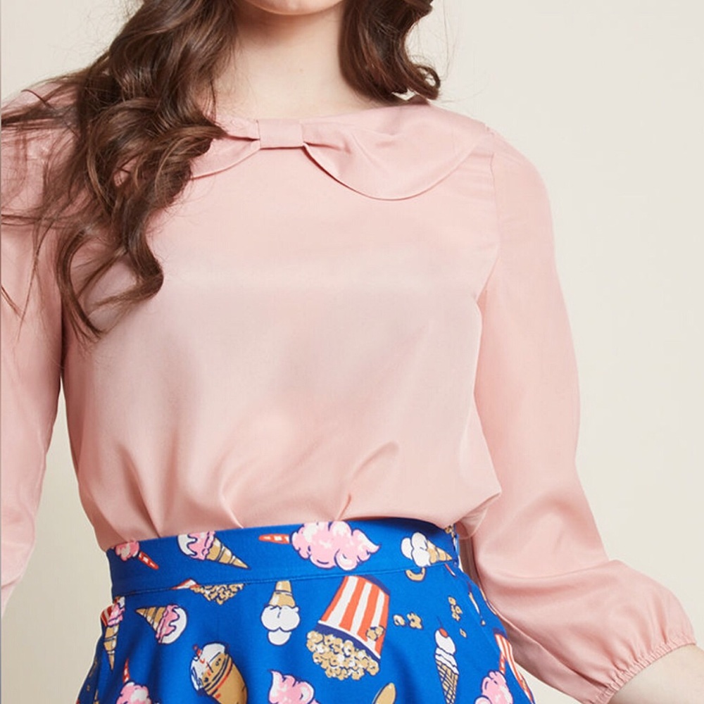 Modcloth Pink Chiffon Blouse w/ Bow Detail Collar